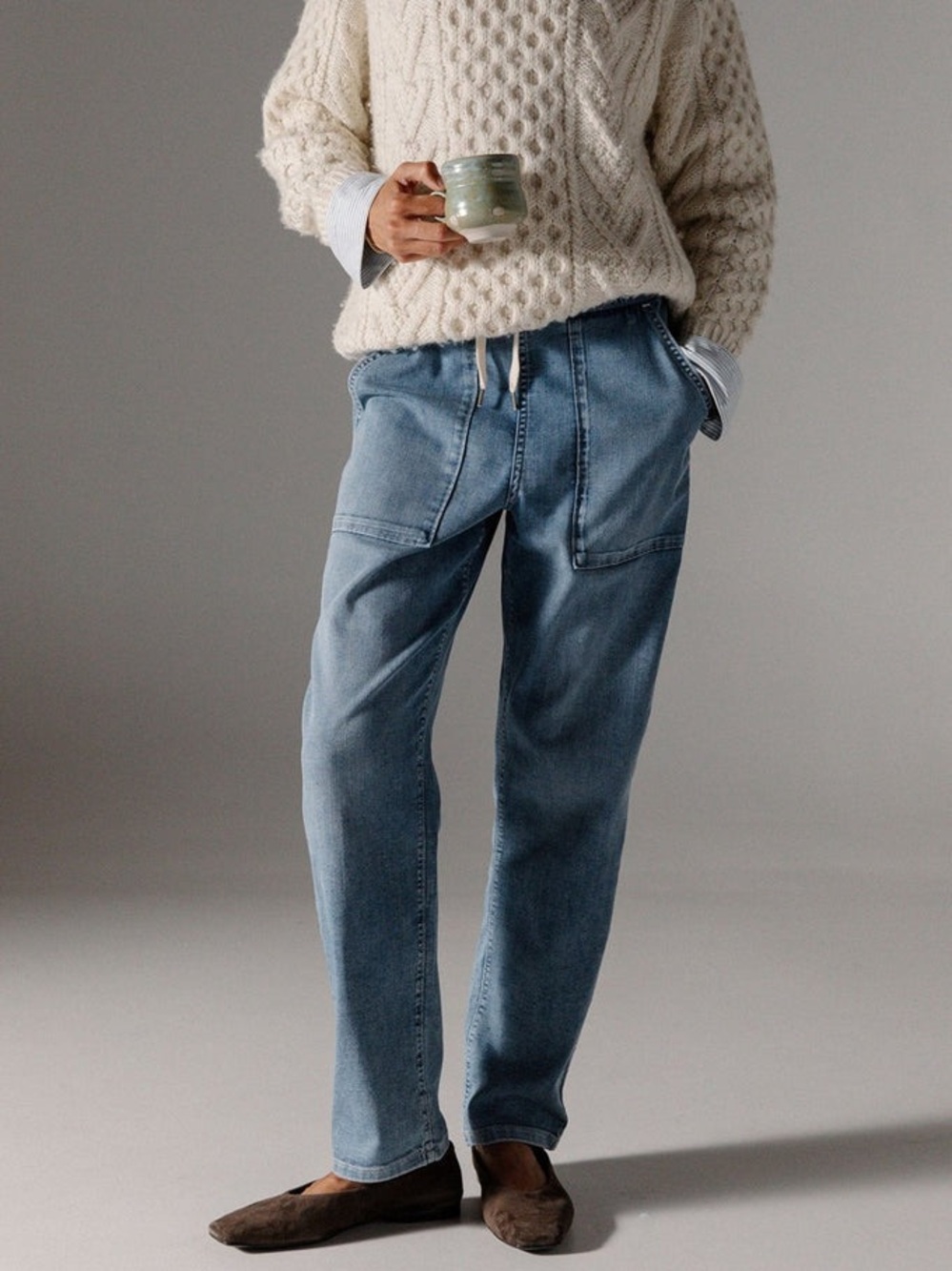 DU/ER Performance Denim Lite Harbour Pull On Pants Jeans Large x 27 Light Stone